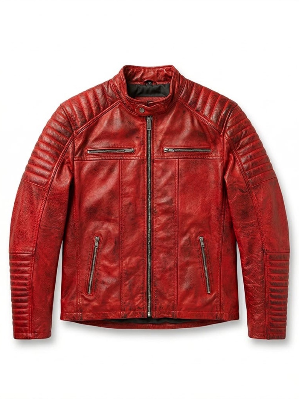 Men's Red Quilted Leather Bomber Jacket